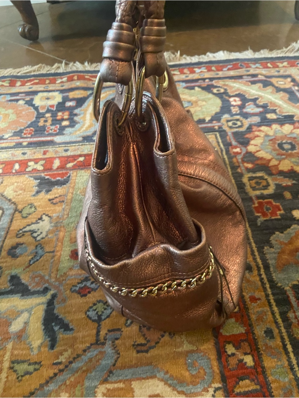b. makowsky Metallic Bronze Shoulder Tote with Chain Trim - Picture 5 of 13